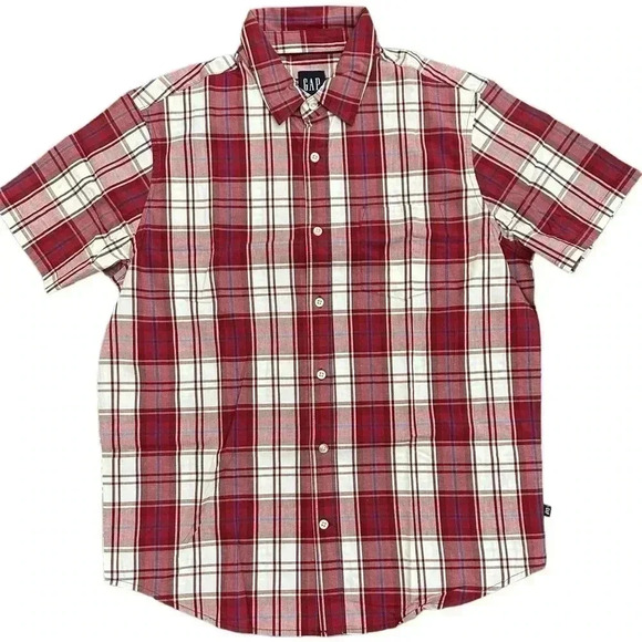 Gap Shirt Men's Large Blue Plaid Button Up Short Sleeve Cotton - Picture 1 of 7